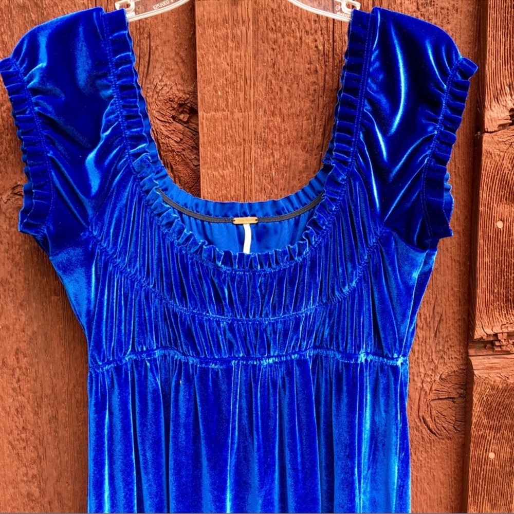 Free People Vibrant Blue Velvet Dress - Picture 2 of 6